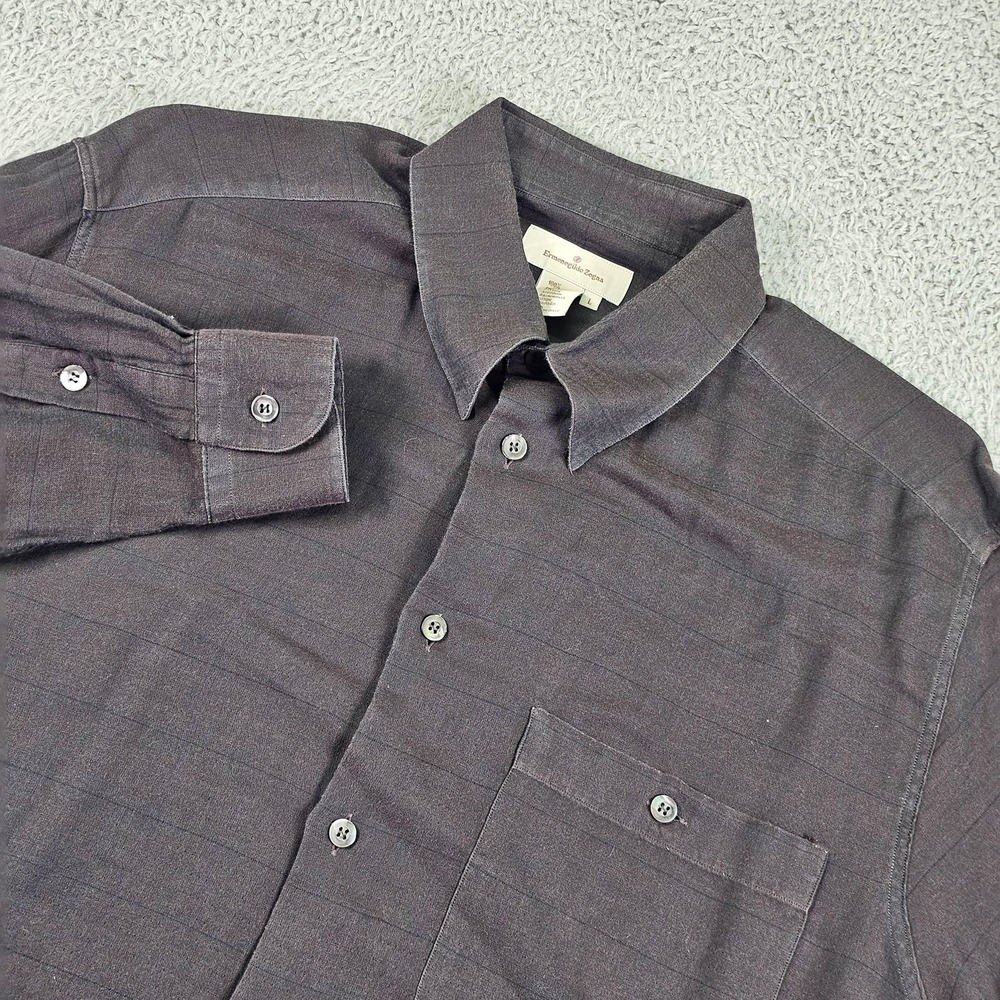 Ermenegildo Zegna Shirt Mens Large Gray Made In Italy Long Sleeve Button Front